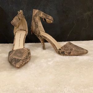 Chinese Laundry Snakeskin heels with rose gold